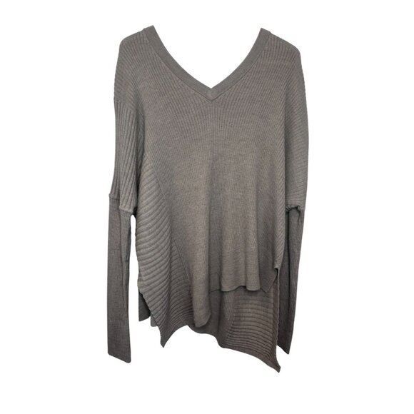 All Saints taupe Keld Olivo oversized V-neck asymmetrical sweater size L - Picture 2 of 14